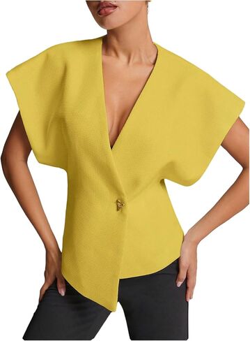Floerns Women's Elegant Dolman Sleeve Blouses Asymmetrical Hem Tweed V Neck Shirts in Saudi Arabia