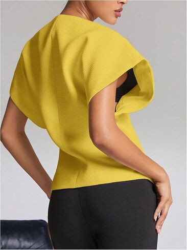 Floerns Women's Elegant Dolman Sleeve Blouses Asymmetrical Hem Tweed V Neck Shirts in Saudi Arabia