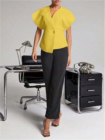 Floerns Women's Elegant Dolman Sleeve Blouses Asymmetrical Hem Tweed V Neck Shirts in Saudi Arabia
