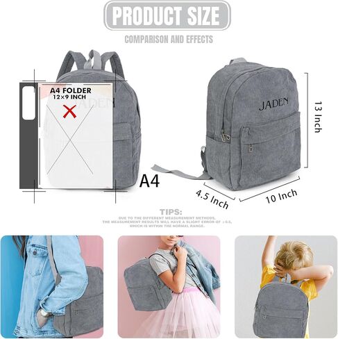 MT WORLD Corduroy Backpack,Personalized Toddler Backpack,Personalized Backpack for Boys,Monogrammed Gray Corduroy Mini Backpack,Customized Kids Backpack with Name,Embroidered Backpack for Child in Saudi Arabia