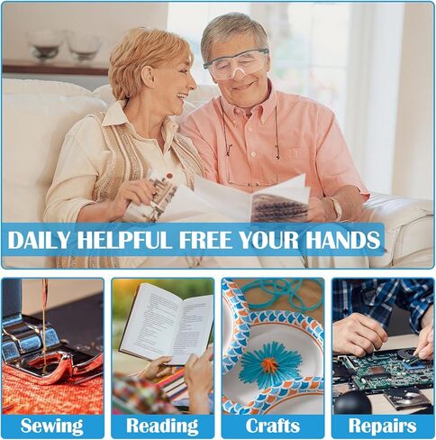 Magnifying Glasses with Light, 200% Magnification, USB Rechargeable LED Lighted Magnifying Glass, Anti Blue Light, Hands Free Head Magnifier Eyeglasses for Close Work, Hobbies, Reading, Craft in Kuwait