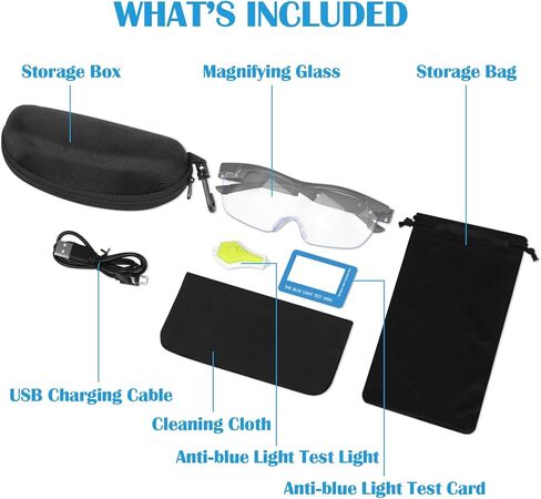 Magnifying Glasses with Light, 200% Magnification, USB Rechargeable LED Lighted Magnifying Glass, Anti Blue Light, Hands Free Head Magnifier Eyeglasses for Close Work, Hobbies, Reading, Craft in Kuwait