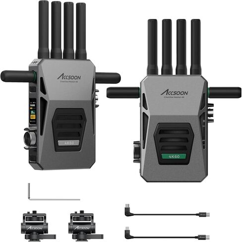 ACCSOON CineView Master 4k Wireless Video Transmission System Transmitter&Receiver 2.4+5Ghz+6GHz Tri-Band Transmission 604k Resolution 25 ms Latency 8202ft Range 1 Wired + 4 Wireless Connections in Kuwait