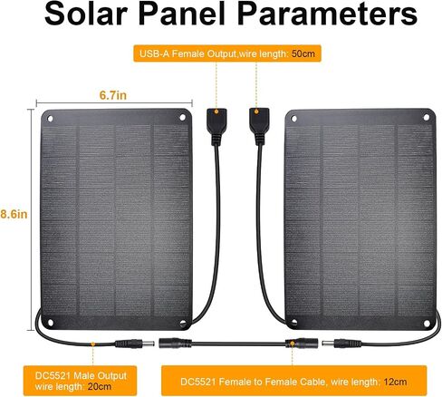 2Pack Solar Panel with Hook, 5V 6W High Performance Monocrystalline Module with DC Male Cable & 5V USB Solar Charger, Waterproof Panel for Security Camera,Mobile Phone,Small Fan,Charging Bank,Outdoor in Saudi Arabia