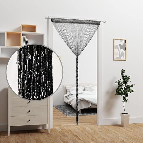 2 قطع الباب ستارة الستائر مدخل الخرز ، معلقة غرفة مقسم ديكور من الهبي بريق اللوحة خزانة الأبواب النافذة ترتر البوهو الأبواب الشرانق (أسود) in Kuwait