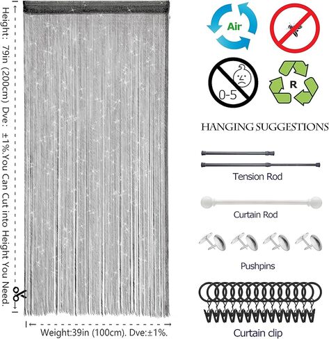 2 قطع الباب ستارة الستائر مدخل الخرز ، معلقة غرفة مقسم ديكور من الهبي بريق اللوحة خزانة الأبواب النافذة ترتر البوهو الأبواب الشرانق (أسود) in Kuwait