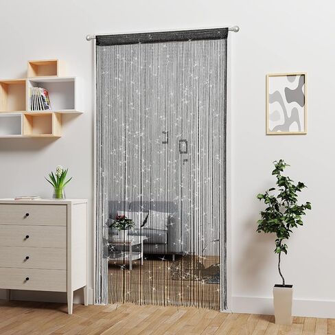 2 قطع الباب ستارة الستائر مدخل الخرز ، معلقة غرفة مقسم ديكور من الهبي بريق اللوحة خزانة الأبواب النافذة ترتر البوهو الأبواب الشرانق (أسود) in Kuwait