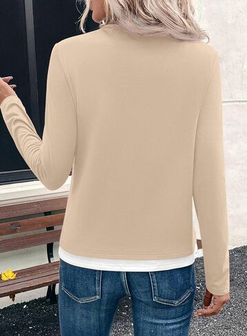 SHEWIN Women's Tops Casual Crewneck Color Block Long Sleeve Shirts Fall Fashion Basic Tees Slim Fit in Saudi Arabia