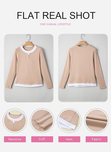 SHEWIN Women's Tops Casual Crewneck Color Block Long Sleeve Shirts Fall Fashion Basic Tees Slim Fit in Saudi Arabia