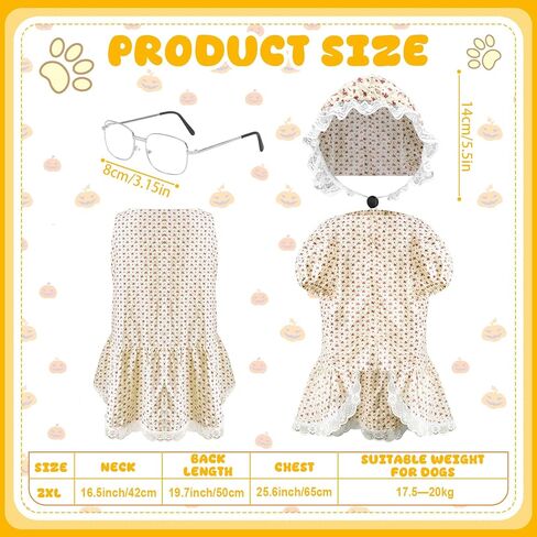 زي الهالوين للكلاب مكون من 3 قطع، زي السيدة العجوز لكلاب الذئب الكبير السيئ والجدة، يتضمن فستان الكلب وقبعة ونظارات لحفلات الهالوين التنكرية للكلاب (5 XL) in Kuwait