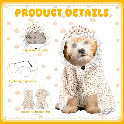 زي الهالوين للكلاب مكون من 3 قطع، زي السيدة العجوز لكلاب الذئب الكبير السيئ والجدة، يتضمن فستان الكلب وقبعة ونظارات لحفلات الهالوين التنكرية للكلاب (5 XL) in Kuwait