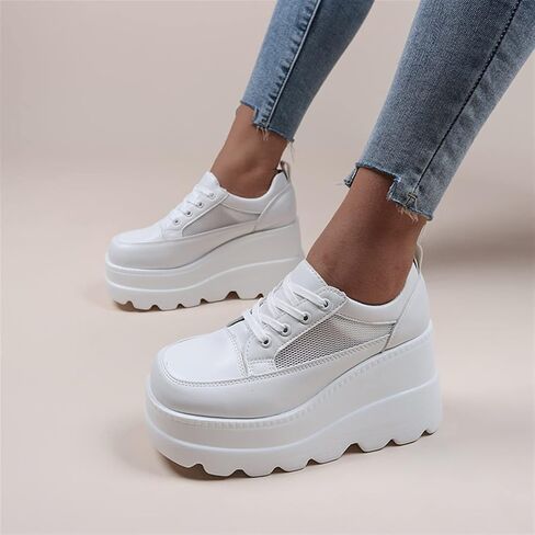 أحذية إسفين غير رسمية أحذية الكاحل في الخريف والمنصة الشتوية ، أحذية جوفاء ، أحذية بيضاء ، أحذية بيضاء ، طالبات أحذية واحدة ، أزياء السيدات الكعب العالي ، وأحذية (اللون: أبيض ، حجم الحذاء: 7) in Kuwait