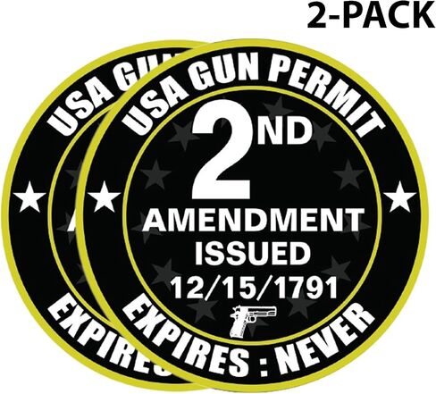 2-Pack USA Gun Permit 2nd Amendment Sticker Decal - 4 Inches - 2a Sticker for Car Truck SUV Van Window Bumper Wall Laptop Tablet Cup Tumbler and Any Smooth Surface in Saudi Arabia
