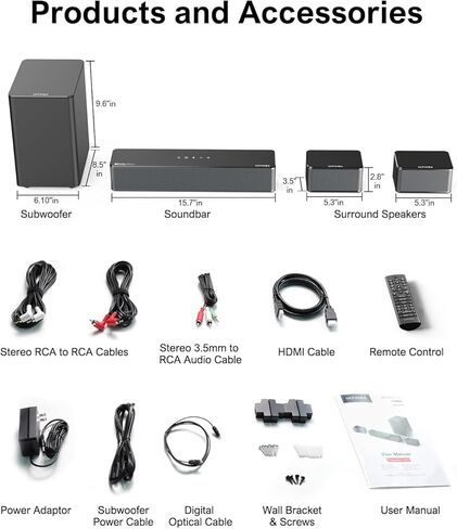 ULTIMEA 5.1 Sound Bar, 410W Dolby Atmos Surround Sound System for TV, 3D Sound Bars for Smart TV w/Subwoofer, Adjustable Surround & Bass, Home Audio w/APP Control, Poseidon D60(New 2025 Version) in Saudi Arabia