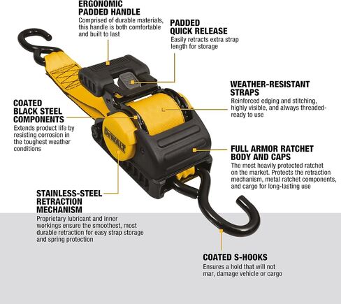 DEWALT DXBC9002 Black / Yellow 2 "x 10 'Auto Retractable Ratchet - 1،100 LB LOAD SAFE WORTH / 3،300 LB BROKE in Saudi Arabia