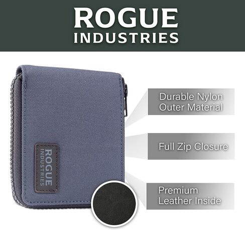 محفظة Nylon Zip Men للرجال من Rogue - 10 بطاقة ، فتحة نقدية كاملة ، حقيبة عملة قابلة للتوسيع - جلدية متميزة ونايلون متين - RFID حظر المواد in Kuwait