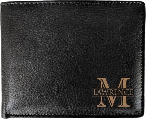 Corner Monogram Initial Engraved Personalized One Black Wallet Personalized Men's Bifold Leather RFID Blocking Wallet for Groomsman Best Man Wedding Party Gift in Saudi Arabia