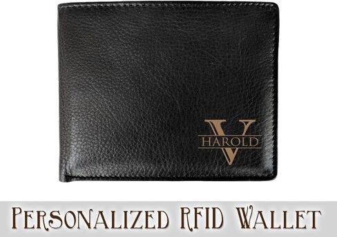 Corner Monogram Initial Engraved Personalized One Black Wallet Personalized Men's Bifold Leather RFID Blocking Wallet for Groomsman Best Man Wedding Party Gift in Saudi Arabia