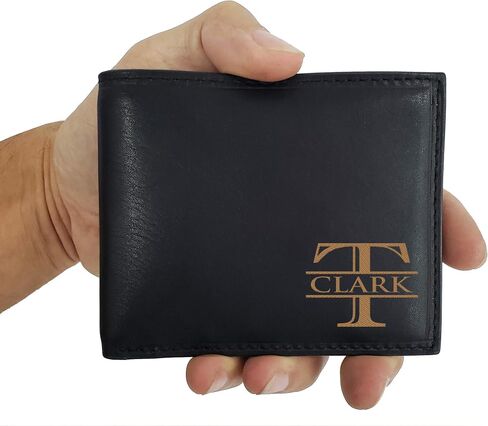 Corner Monogram Initial Engraved Personalized One Black Wallet Personalized Men's Bifold Leather RFID Blocking Wallet for Groomsman Best Man Wedding Party Gift in Saudi Arabia
