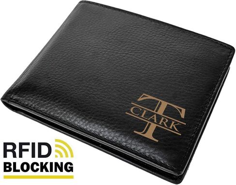Corner Monogram Initial Engraved Personalized One Black Wallet Personalized Men's Bifold Leather RFID Blocking Wallet for Groomsman Best Man Wedding Party Gift in Saudi Arabia