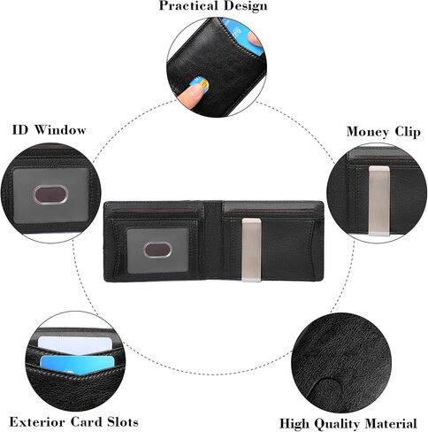 Slim Wallet for Men Bifold RFID Blocking Front Pockets Wallet Credit Card Holder Minimalist Leather Money Clip Mens Wallet with 12 card Slots in Kuwait