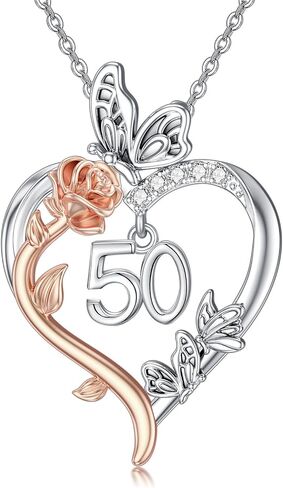 TOUPOP Gifts for Her Rose Heart Necklace 925 Sterling Silver Heart Butterfly Pendant Sweet Year Old Jewelry Anniversary Birthday Christmas Gifts Women Girlfriend Wife Mom Grandma in Saudi Arabia