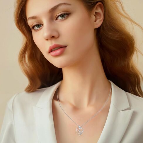 TOUPOP Gifts for Her Rose Heart Necklace 925 Sterling Silver Heart Butterfly Pendant Sweet Year Old Jewelry Anniversary Birthday Christmas Gifts Women Girlfriend Wife Mom Grandma in Saudi Arabia