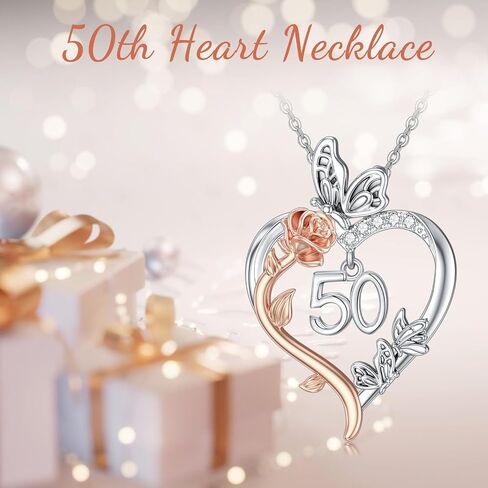 TOUPOP Gifts for Her Rose Heart Necklace 925 Sterling Silver Heart Butterfly Pendant Sweet Year Old Jewelry Anniversary Birthday Christmas Gifts Women Girlfriend Wife Mom Grandma in Saudi Arabia