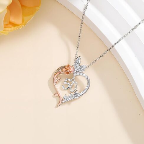 TOUPOP Gifts for Her Rose Heart Necklace 925 Sterling Silver Heart Butterfly Pendant Sweet Year Old Jewelry Anniversary Birthday Christmas Gifts Women Girlfriend Wife Mom Grandma in Saudi Arabia