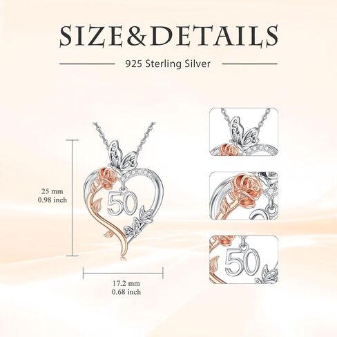 TOUPOP Gifts for Her Rose Heart Necklace 925 Sterling Silver Heart Butterfly Pendant Sweet Year Old Jewelry Anniversary Birthday Christmas Gifts Women Girlfriend Wife Mom Grandma in Saudi Arabia