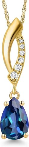 GEM Stone King 10K الذهب الأصفر المخصص وشكل الكمثرى المخصصة 8 × 5 مم من الحجر الأحجار الكريمة وقلادة قلادة الماس المزرعة للمختبر للنساء مع سلسلة 18 بوصة in Saudi Arabia