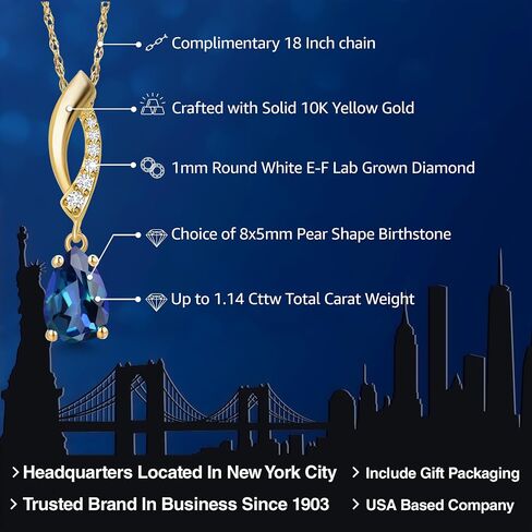 GEM Stone King 10K الذهب الأصفر المخصص وشكل الكمثرى المخصصة 8 × 5 مم من الحجر الأحجار الكريمة وقلادة قلادة الماس المزرعة للمختبر للنساء مع سلسلة 18 بوصة in Saudi Arabia