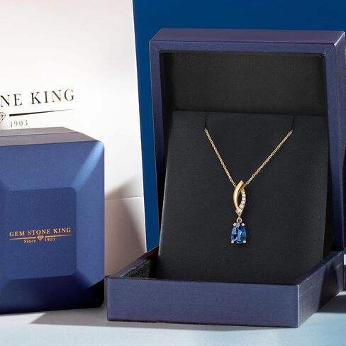 GEM Stone King 10K الذهب الأصفر المخصص وشكل الكمثرى المخصصة 8 × 5 مم من الحجر الأحجار الكريمة وقلادة قلادة الماس المزرعة للمختبر للنساء مع سلسلة 18 بوصة in Saudi Arabia