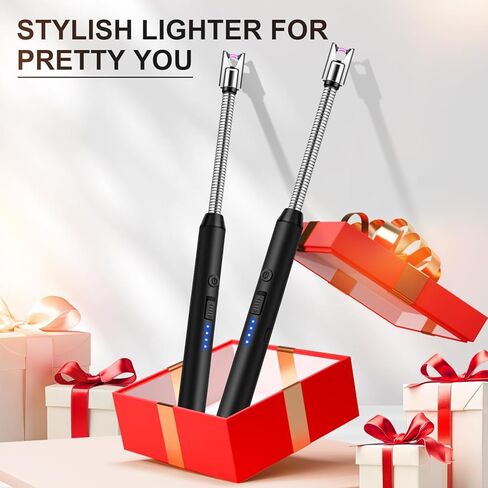 LcFun Electric Candle Lighters USB Rechargeable Lighter with LED Battery Display, 2 Pack Windproof Long Arc Lighter for Grill BBQ Camping Fireplace Stove (Double Black) in Kuwait