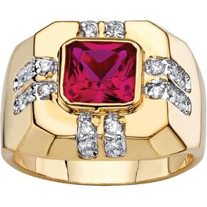 Palm Beach Jewelry Men's 14K Yellow Gold Plated Square Cut Simulated Red Ruby and Cubic Zirconia Ring in Saudi Arabia