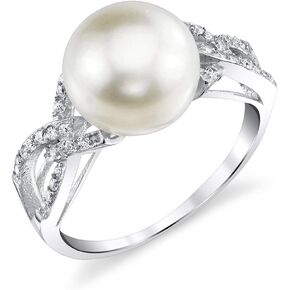 The Pearl Source 10-11mm Genuine White Freshwater Cultured Pearl & Cubic Zirconia Opera Ring for Women in Saudi Arabia