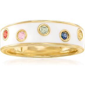Ross-Simons 0.20 ct. t.w. Multicolored Sapphire and White Enamel Ring in 18kt Gold Over Sterling in Saudi Arabia