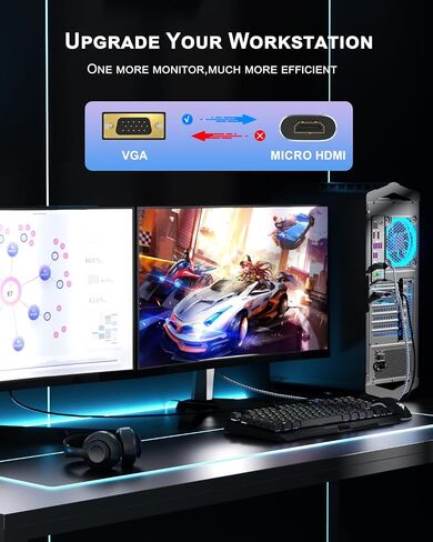 VGA إلى Mini HDMI Cable 6ft ، VGA أحادي الاتجاه إلى Mini HDMI (ذكر إلى ذكر) متوافق مع الكمبيوتر وسطح المكتب والكمبيوتر المحمول والكمبيوتر الشخصي والمراقبة والجهاز HDTV و ROKU و XBOX والمزيد in Kuwait
