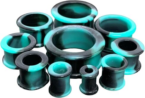 زوج من Teal & Black Combliv Galaxy Silicone Double Flare Tunnel - مقاييس المقابس - مجوهرات الجسم in Saudi Arabia