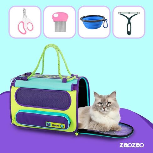 Cat Travel Carrier, Pet Travel Carrier by Airplane Approved Under seat, TSA Airline Approved Cat Carrier, with Flea Comb, De-Shedder, Feeding Bowl, Double Holes Cat Nail Clippers, Grey in Saudi Arabia