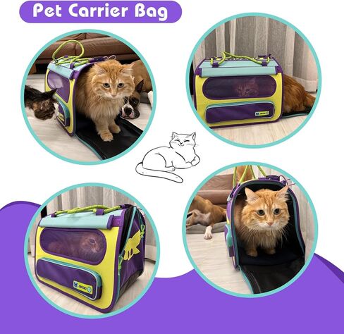 Cat Travel Carrier, Pet Travel Carrier by Airplane Approved Under seat, TSA Airline Approved Cat Carrier, with Flea Comb, De-Shedder, Feeding Bowl, Double Holes Cat Nail Clippers, Grey in Saudi Arabia