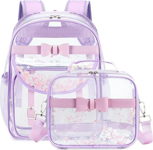 Clear Backpack for Girls and Boys 2PCS Heavy Duty Bookbag Stadium Approved Daypack Transparent School Bag See Through Backpacks for Kids Elementary,Students,College,Teens,Concert,Sports Pink in Saudi Arabia