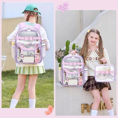 Clear Backpack for Girls and Boys 2PCS Heavy Duty Bookbag Stadium Approved Daypack Transparent School Bag See Through Backpacks for Kids Elementary,Students,College,Teens,Concert,Sports Pink in Saudi Arabia