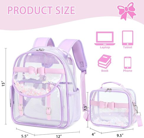 Clear Backpack for Girls and Boys 2PCS Heavy Duty Bookbag Stadium Approved Daypack Transparent School Bag See Through Backpacks for Kids Elementary,Students,College,Teens,Concert,Sports Pink in Saudi Arabia