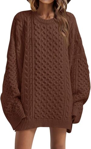 Saodimallsu Womens Oversized Sweaters Chunky Cable Knit Crewneck Long Sleeve Loose Tunic Sweater Tops in Kuwait