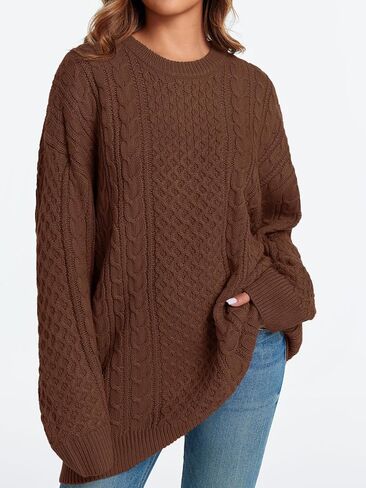 Saodimallsu Womens Oversized Sweaters Chunky Cable Knit Crewneck Long Sleeve Loose Tunic Sweater Tops in Kuwait