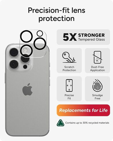 Zagg Glass Elite Protector Camera Camera Lens Protector for iPhone 16E-تقنية مضادة للوهج ، أقصى تأثير ومقاومة للخدش ، سطح خالٍ من اللطخة ، مواد معاد تدويرها in Kuwait