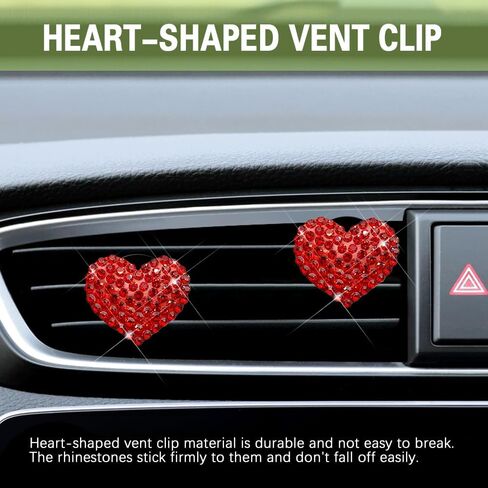 2PCS Bling Heart Air Vent Clips, Heart Car Accessories, Bling Heart Charm Air Conditioning Outlet Clip, Car Interior Decor Air Fresheners Vent Clips Universal Fit for Women and Girls (Purple) in Saudi Arabia