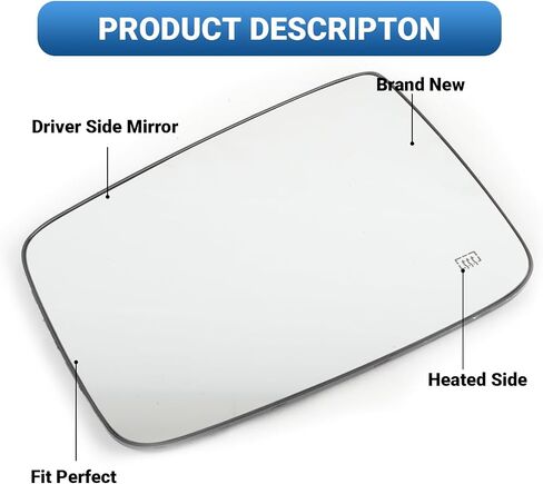 For Dodge Ram 1500/2500 Driver Side Heated Mirror Glass | 2009-2018 Truck Mirror Replacement | Convex Design + Built-In Heater | Easy Install in Saudi Arabia