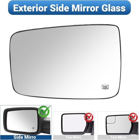 For Dodge Ram 1500/2500 Driver Side Heated Mirror Glass | 2009-2018 Truck Mirror Replacement | Convex Design + Built-In Heater | Easy Install in Saudi Arabia
